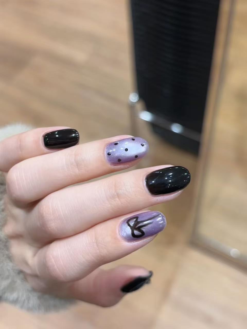 Purple Cat Eye Gothic Short Press On Nails - handmade custom press-on nails detail gallery photo