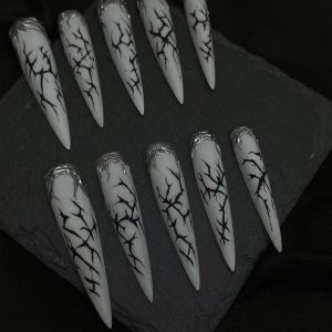 Withered Wood Crack Silver Edge Long Stiletto Press On Nails