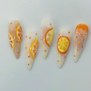 3D Orange Slice Jelly Long Stiletto Press On Nails - handmade custom press-on nails main product photo