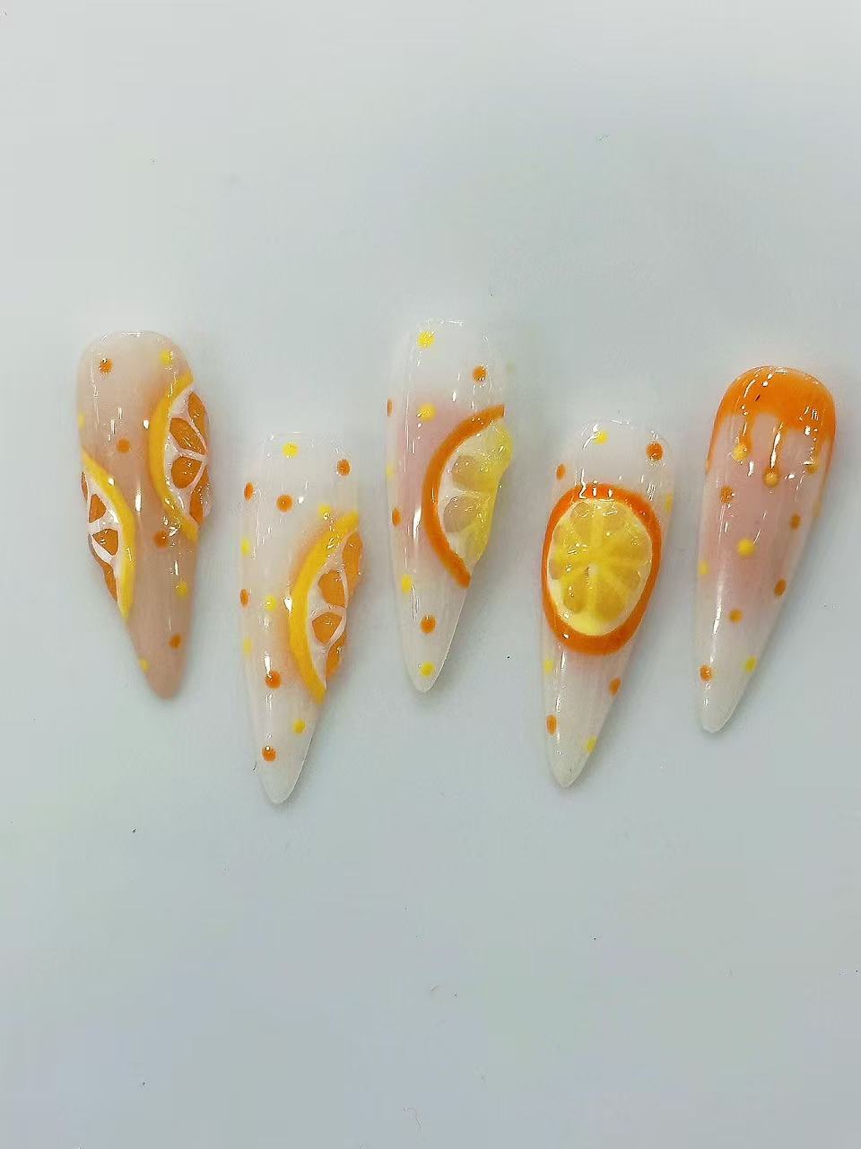 3D Orange Slice Jelly Long Stiletto Press On Nails - handmade custom press-on nails main product photo