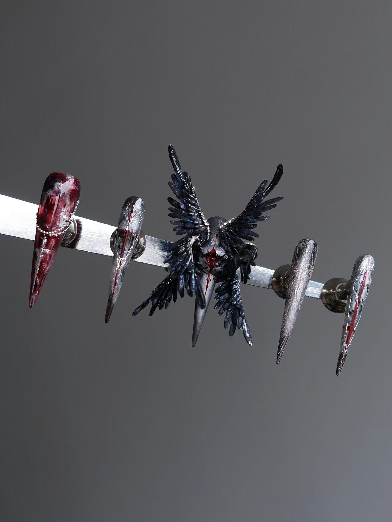 Dual Style Angel & Fallen Angel Wing Stiletto Press On Nails - handmade custom press-on nails detail gallery photo