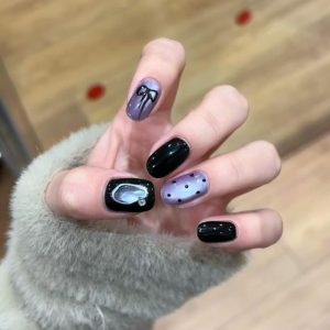 Purple Cat Eye Gothic Short Press On Nails - handmade custom press-on nails main product photo