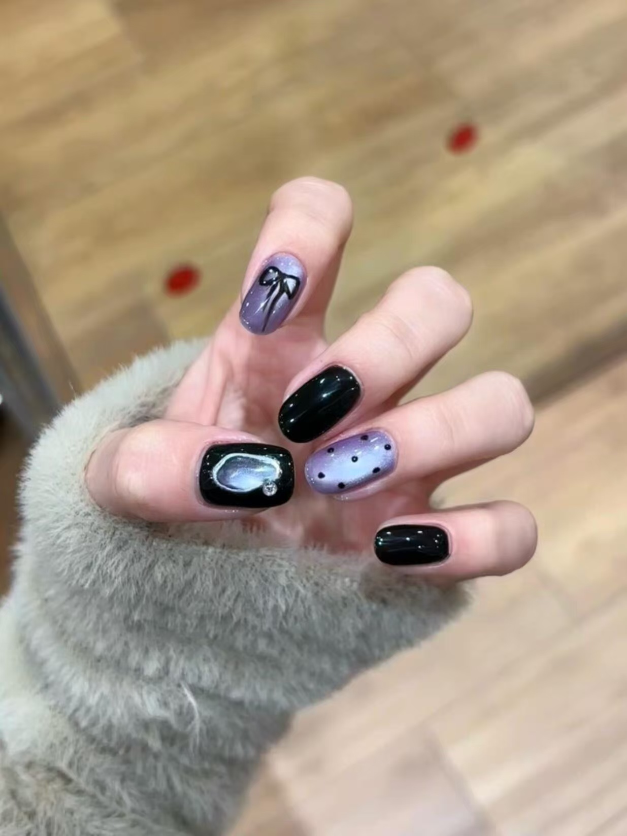 Purple Cat Eye Gothic Short Press On Nails - handmade custom press-on nails main product photo