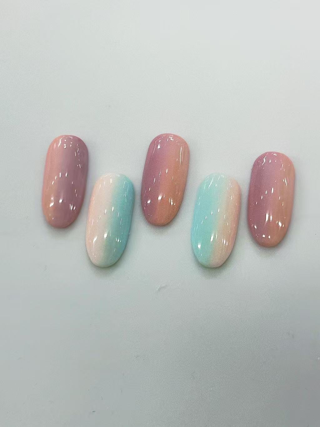Mint Pink Purple Gradient Round Press On Nails - handmade custom press-on nails detail gallery photo