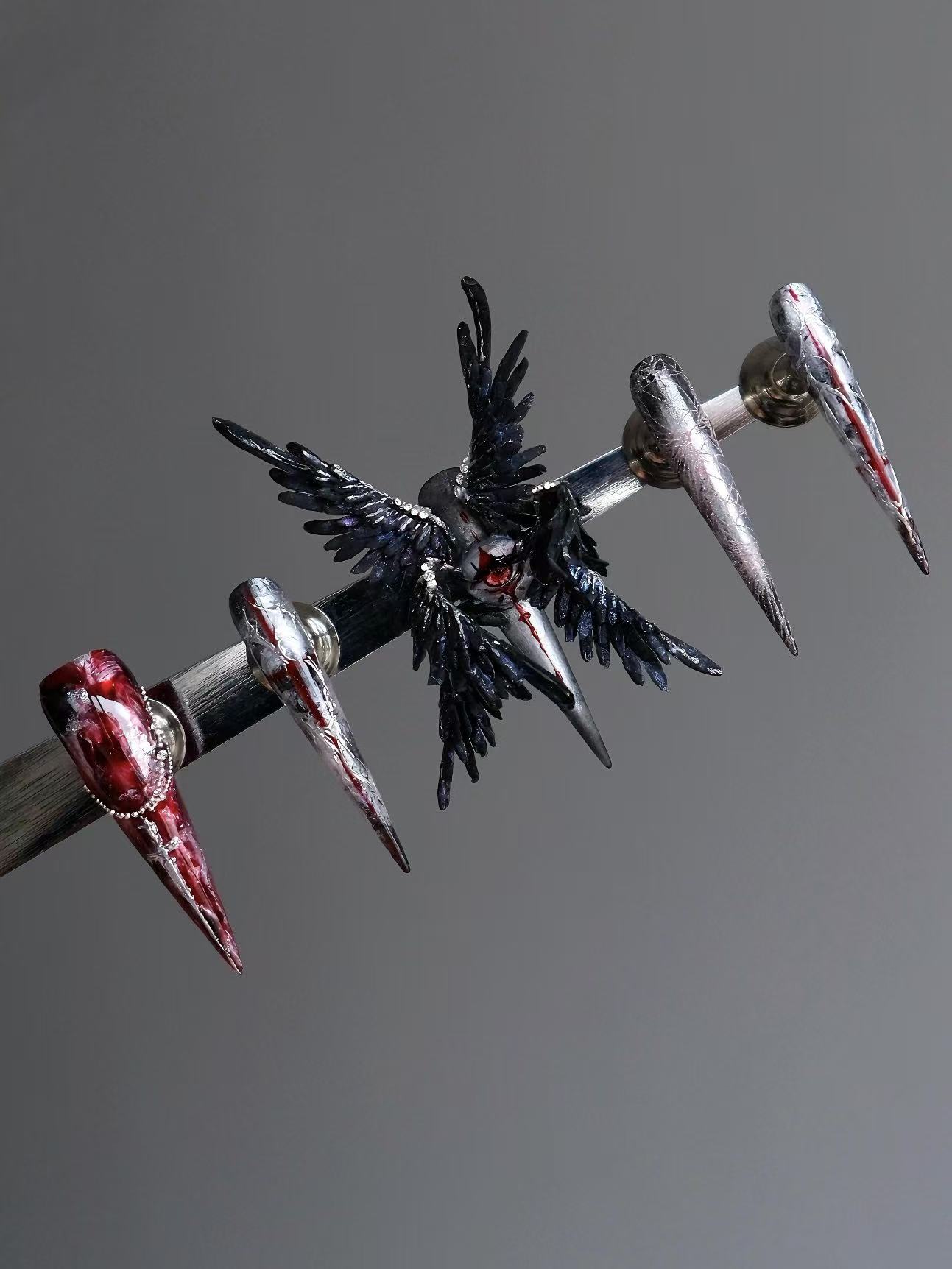 Dual Style Angel & Fallen Angel Wing Stiletto Press On Nails - handmade custom press-on nails detail gallery photo