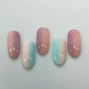 Mint Pink Purple Gradient Round Press On Nails - handmade custom press-on nails main product photo