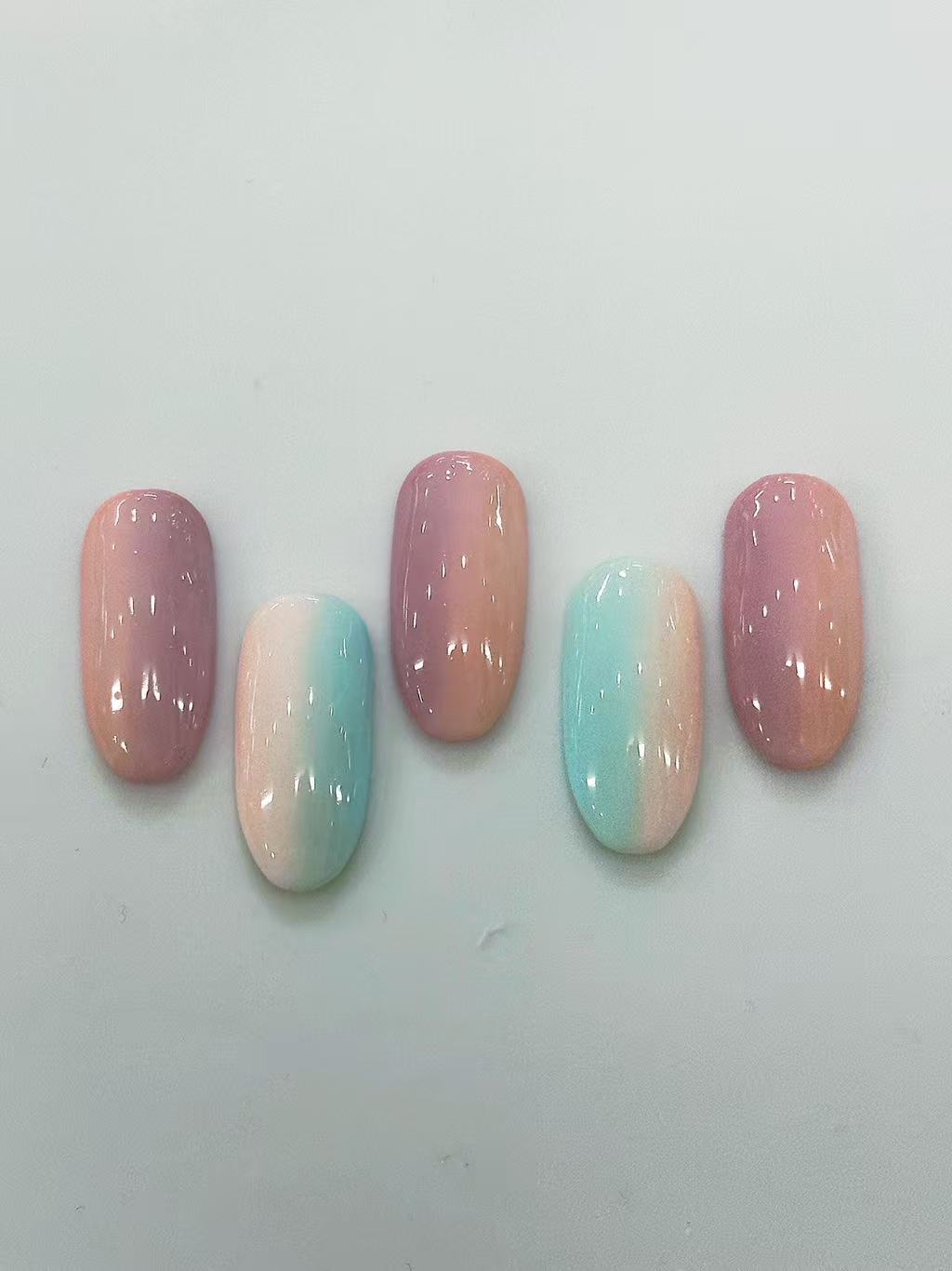 Mint Pink Purple Gradient Round Press On Nails - handmade custom press-on nails main product photo