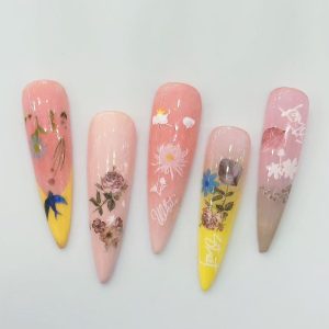 Spring Dried Flower Gradient Long Stiletto Press On Nails - handmade custom press-on nails main product photo