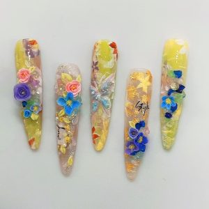 Vintage Oil Painting 3D Floral Stiletto Press On Nails - handmade custom press-on nails main product photo