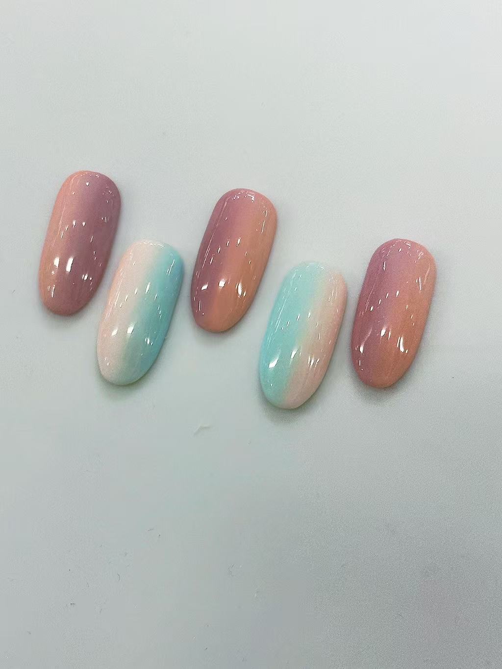 Mint Pink Purple Gradient Round Press On Nails - handmade custom press-on nails detail gallery photo