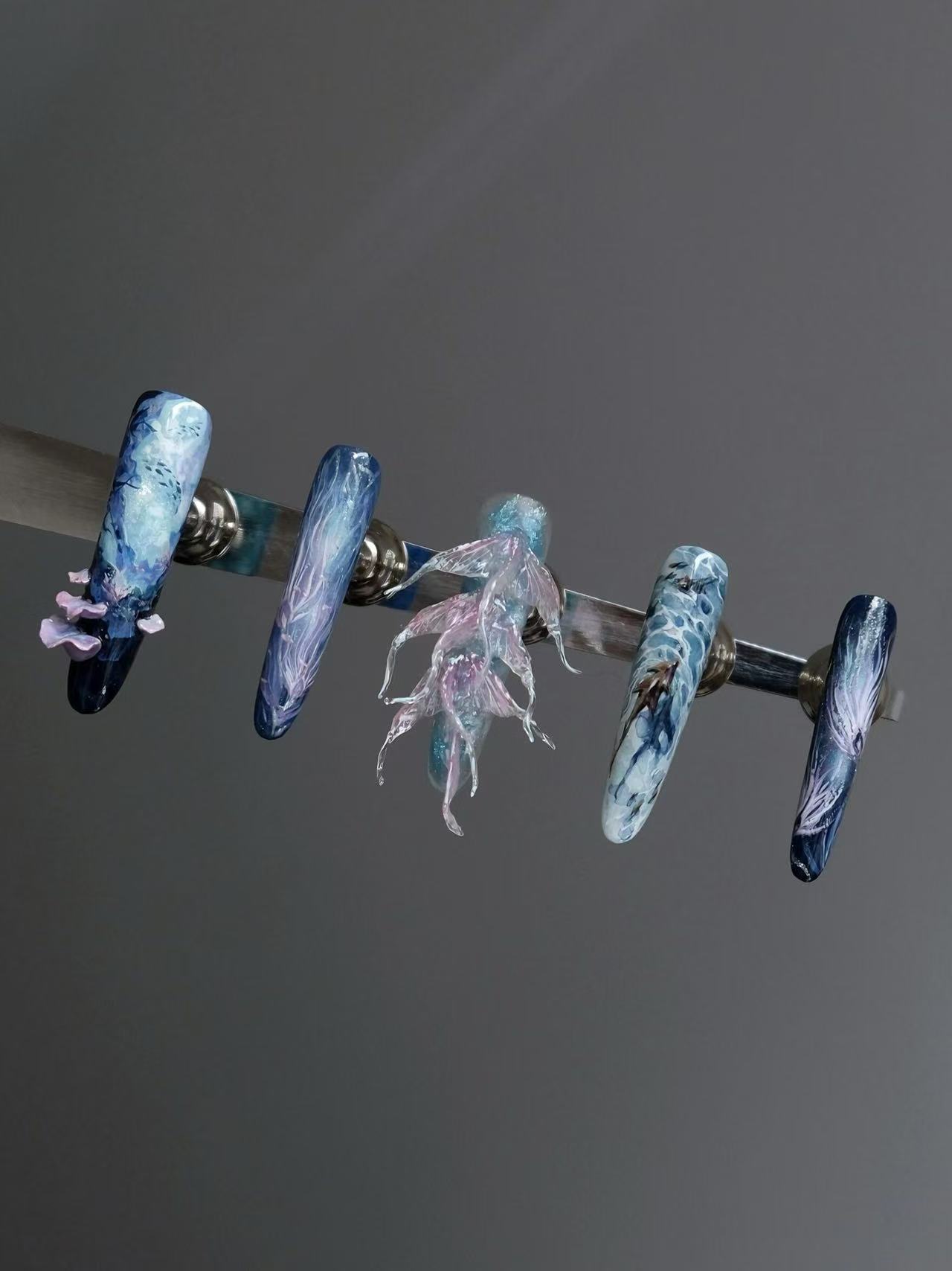 Pandora Fantasy Ocean Long Coffin Press On Nails - handmade custom press-on nails detail gallery photo