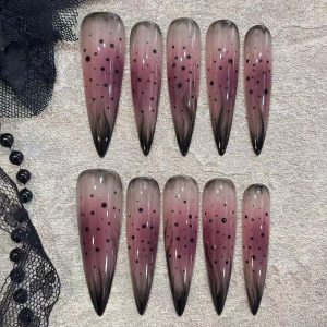 Pink Black Smoke Gradient Dot Stiletto Press On Nails - handmade custom press-on nails main product photo