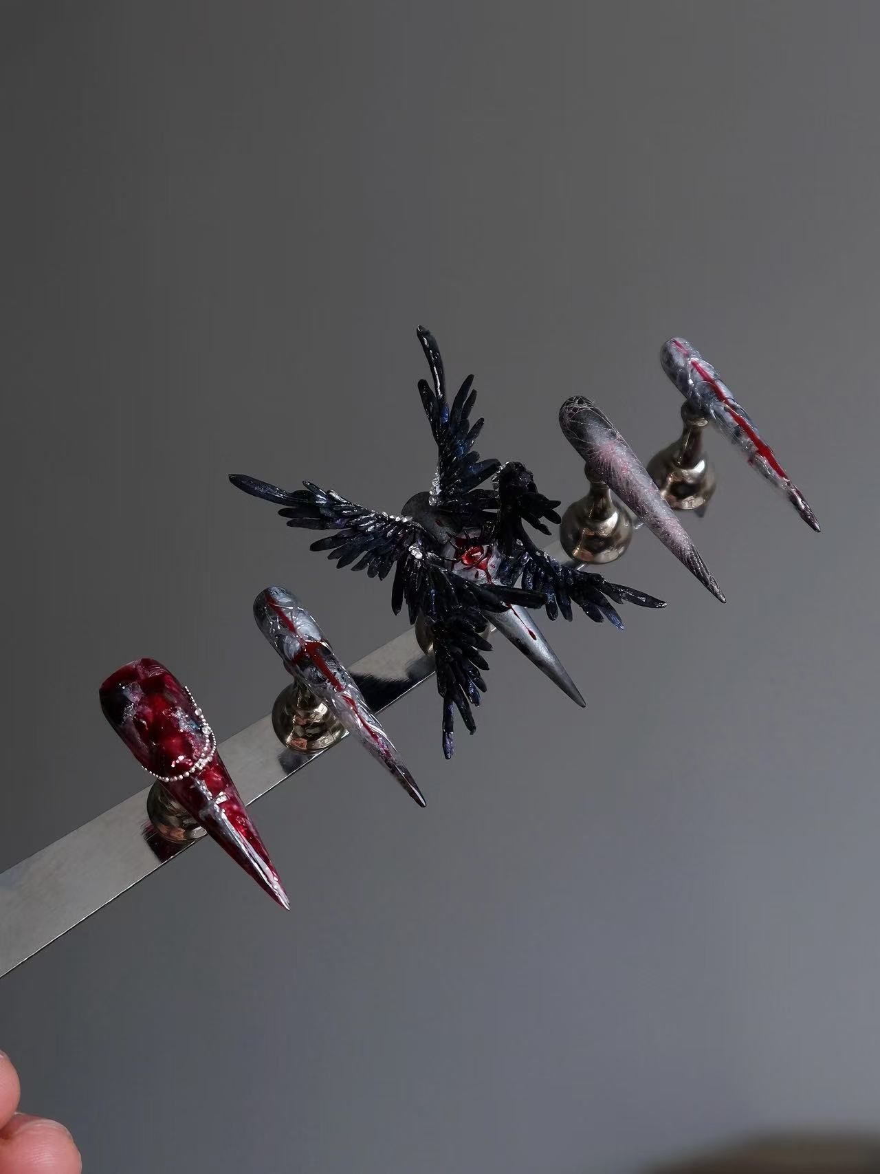 Dual Style Angel & Fallen Angel Wing Stiletto Press On Nails - handmade custom press-on nails detail gallery photo