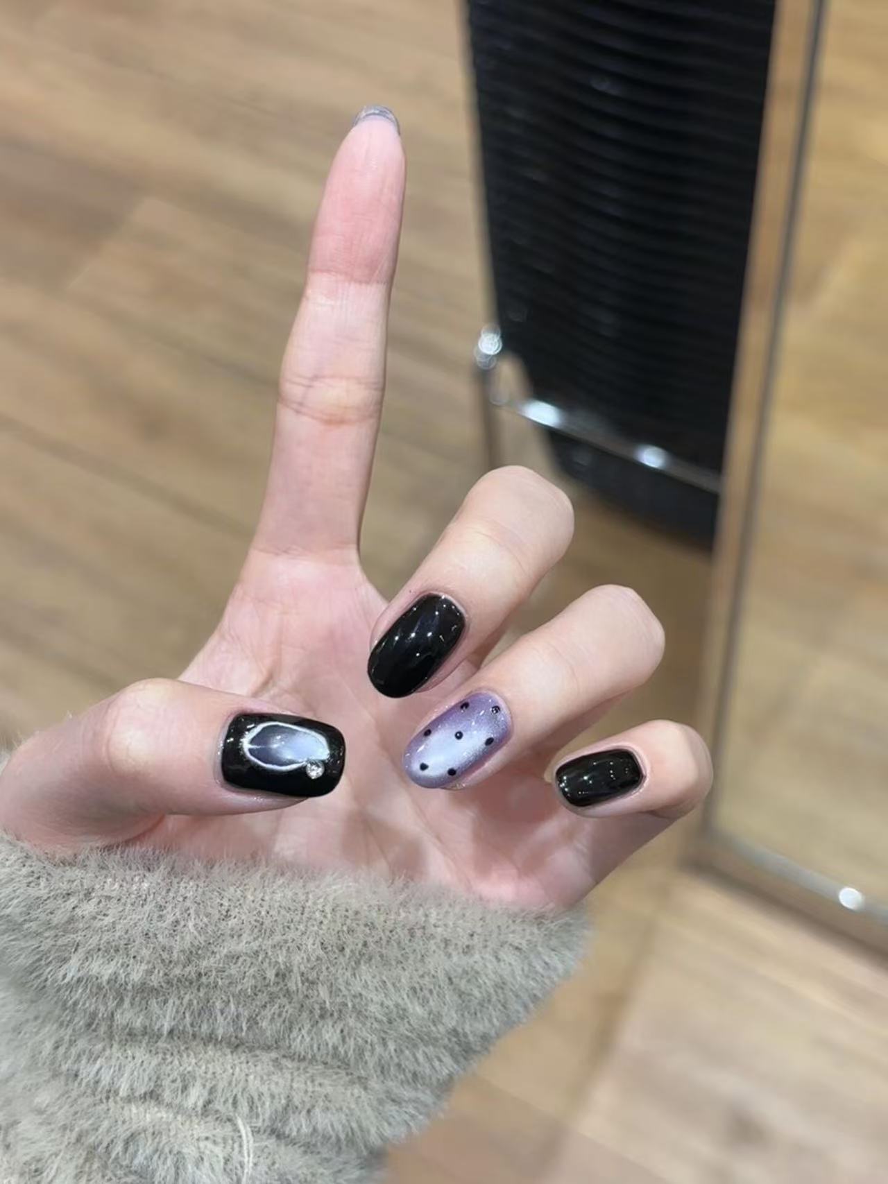 Purple Cat Eye Gothic Short Press On Nails - handmade custom press-on nails detail gallery photo