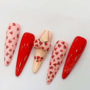 Pink Red Leopard 3D Bikini Long Stiletto Press On Nails - handmade custom press-on nails main product photo