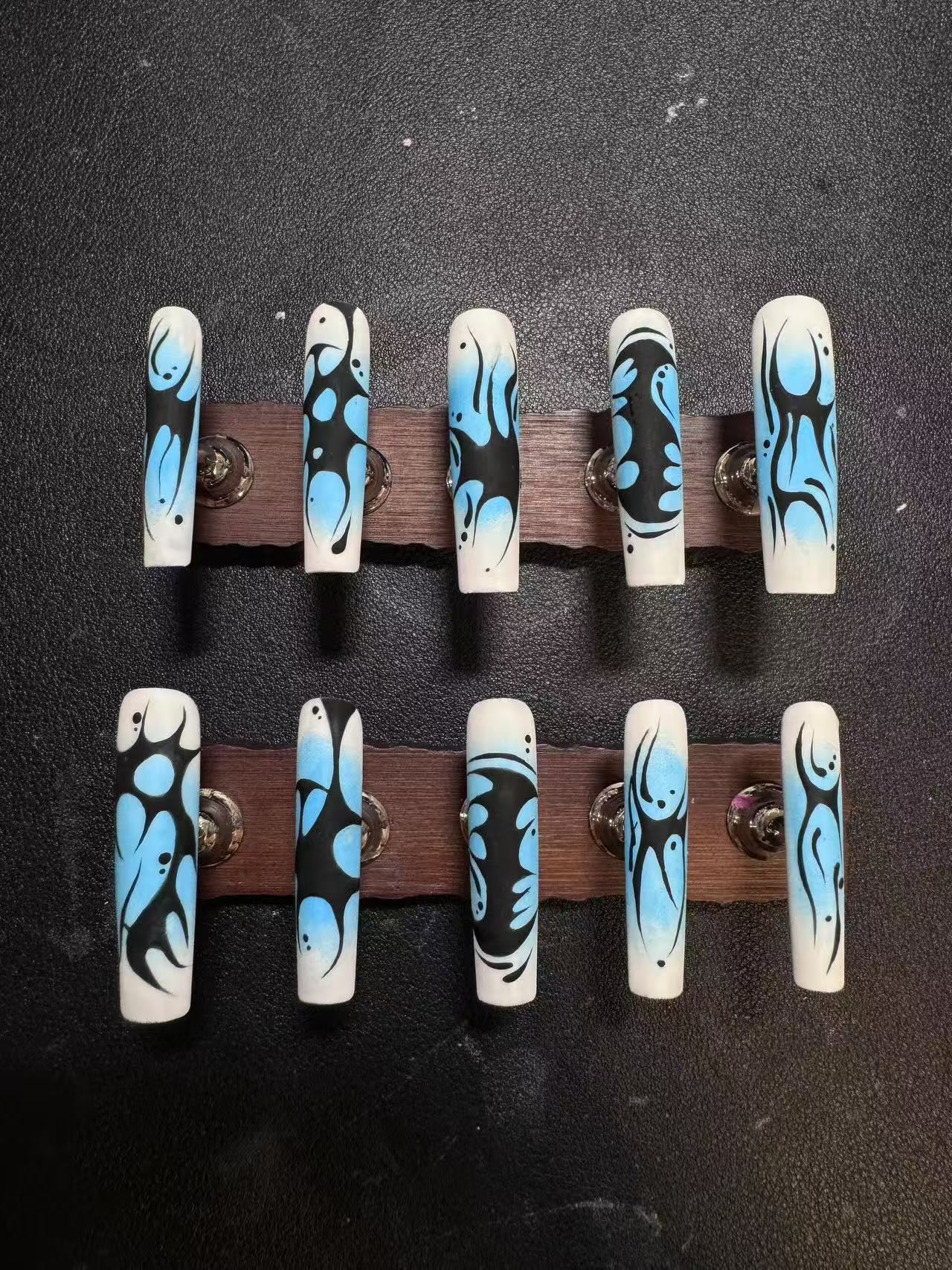 Blue Smoke Abstract Line Duck Bill Press On Nails - handmade custom press-on nails main product photo