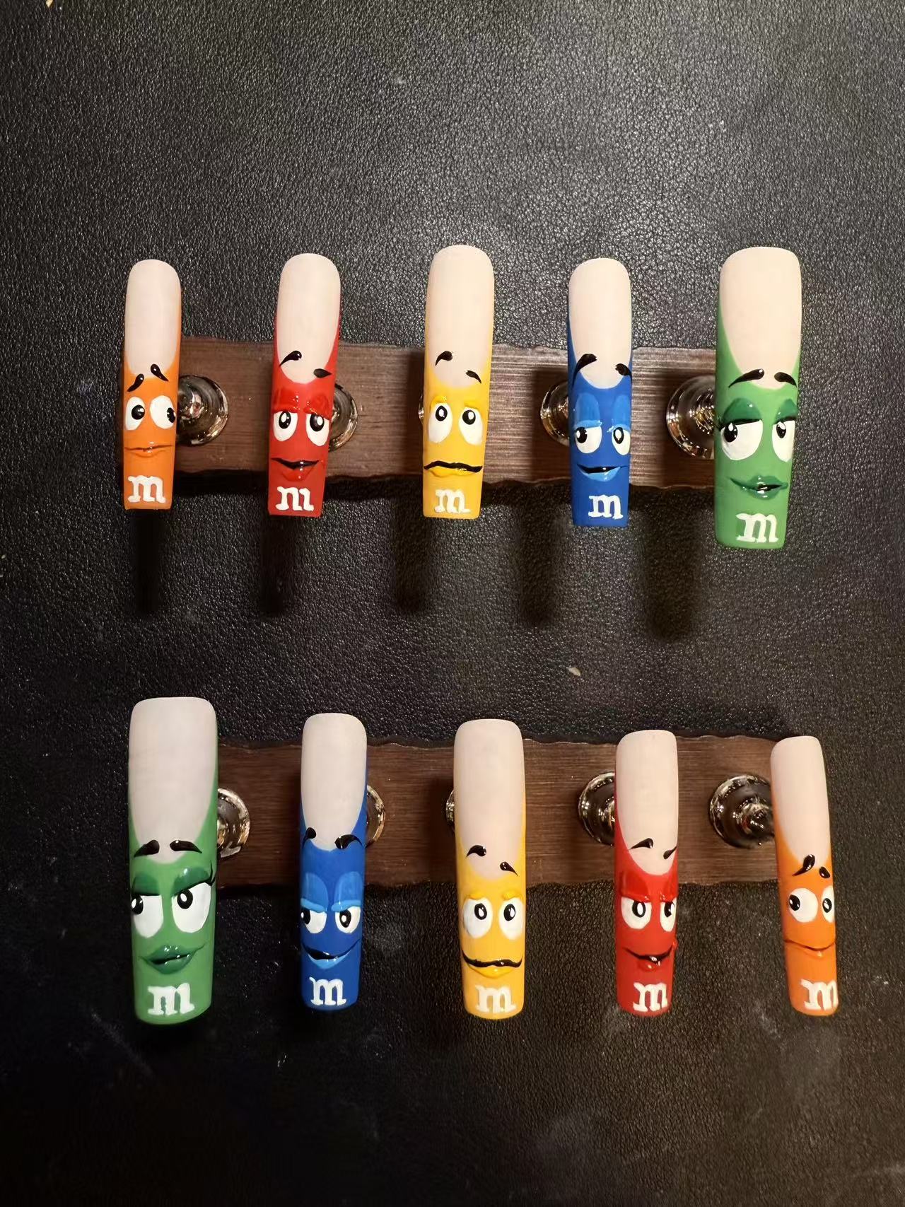 Cartoon M&M Character Long Taper Press On Nails - handmade custom press-on nails detail gallery photo