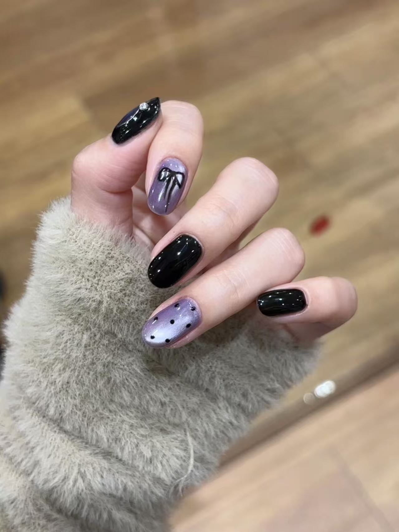 Purple Cat Eye Gothic Short Press On Nails - handmade custom press-on nails detail gallery photo