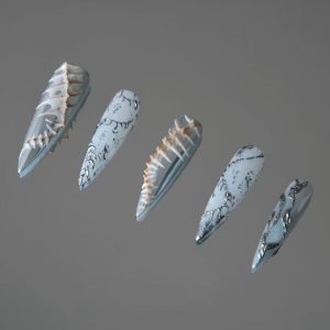 Silver Thorn Skeleton Stiletto Press On Nails - handmade custom press-on nails main product photo