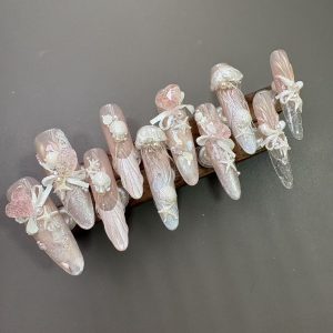 Pink Mermaid Ocean Shell Starfish Long Stiletto Press On Nails - handmade custom press-on nails main product photo