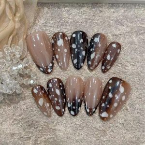 Coffee Gradient White Spot Almond Press On Nails - handmade custom press-on nails main product photo