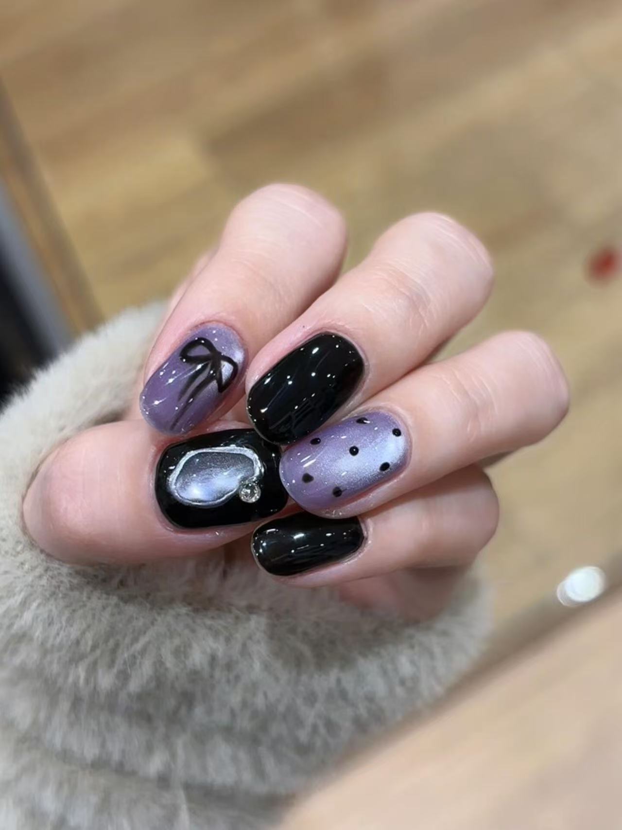Purple Cat Eye Gothic Short Press On Nails - handmade custom press-on nails detail gallery photo