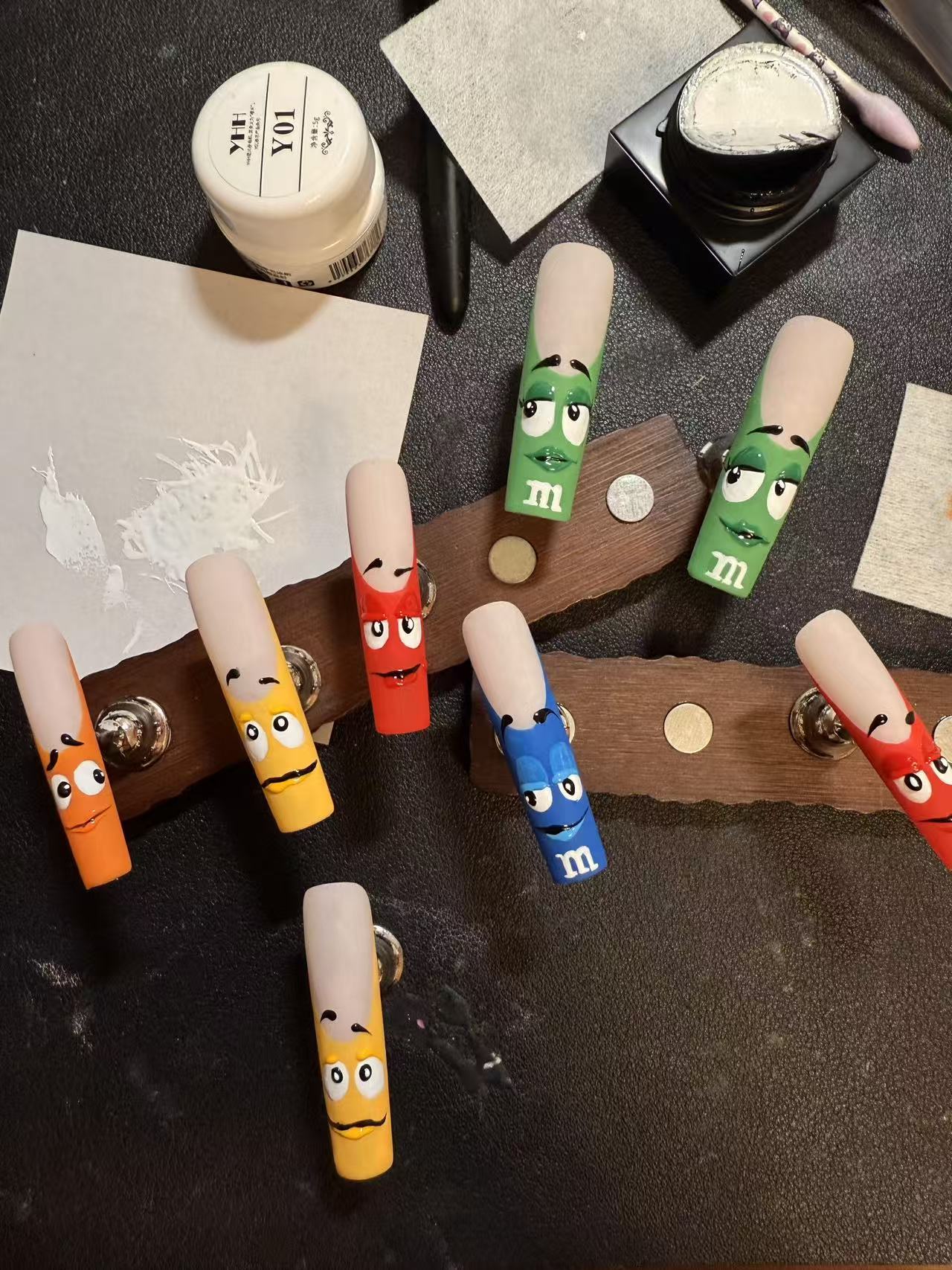 Cartoon M&M Character Long Taper Press On Nails - handmade custom press-on nails detail gallery photo