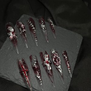 Blood Bone Devouring Flower Gothic Long Stiletto Nails - handmade custom press-on nails main product photo