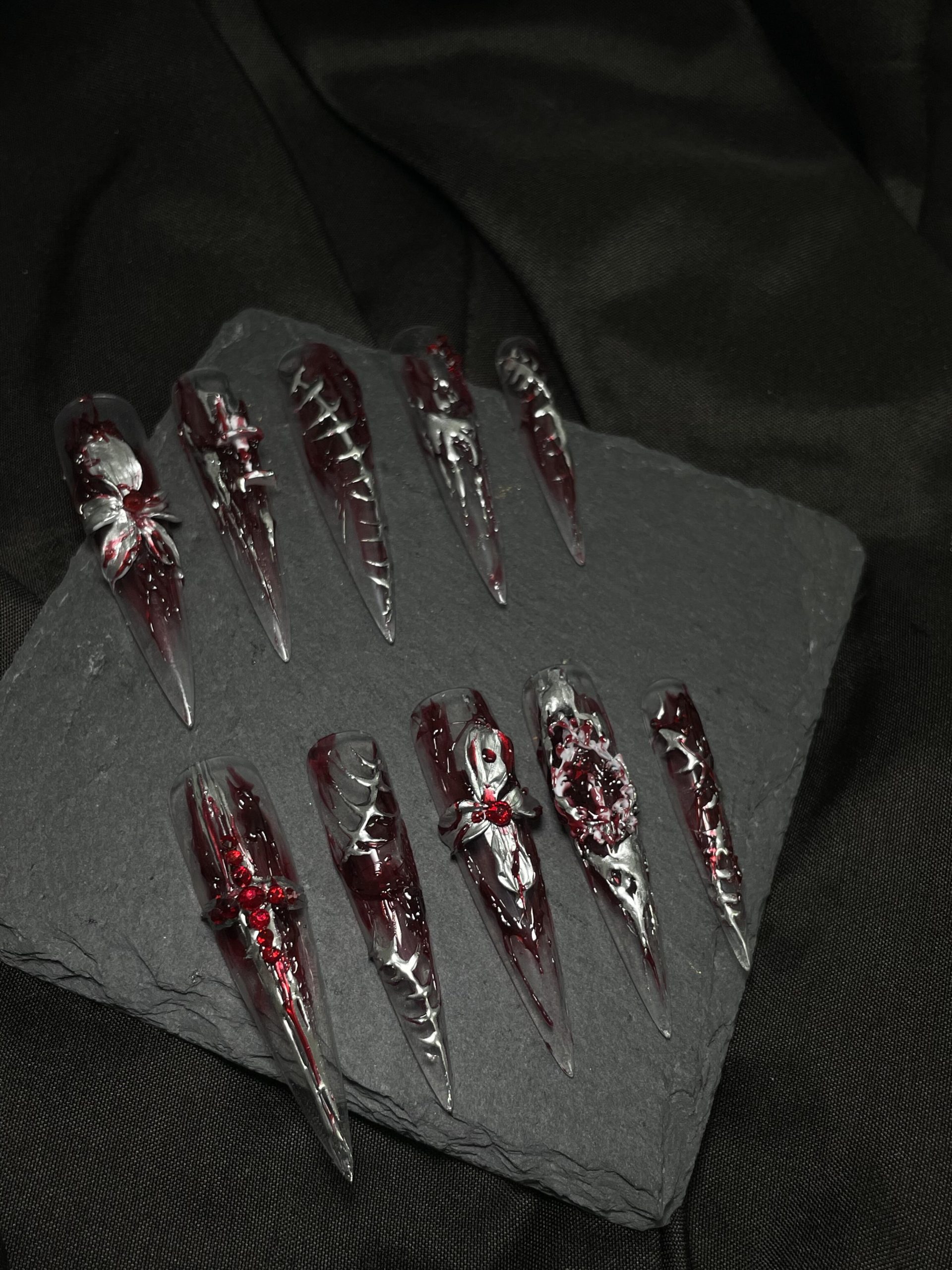 Blood Bone Devouring Flower Gothic Long Stiletto Nails - handmade custom press-on nails main product photo