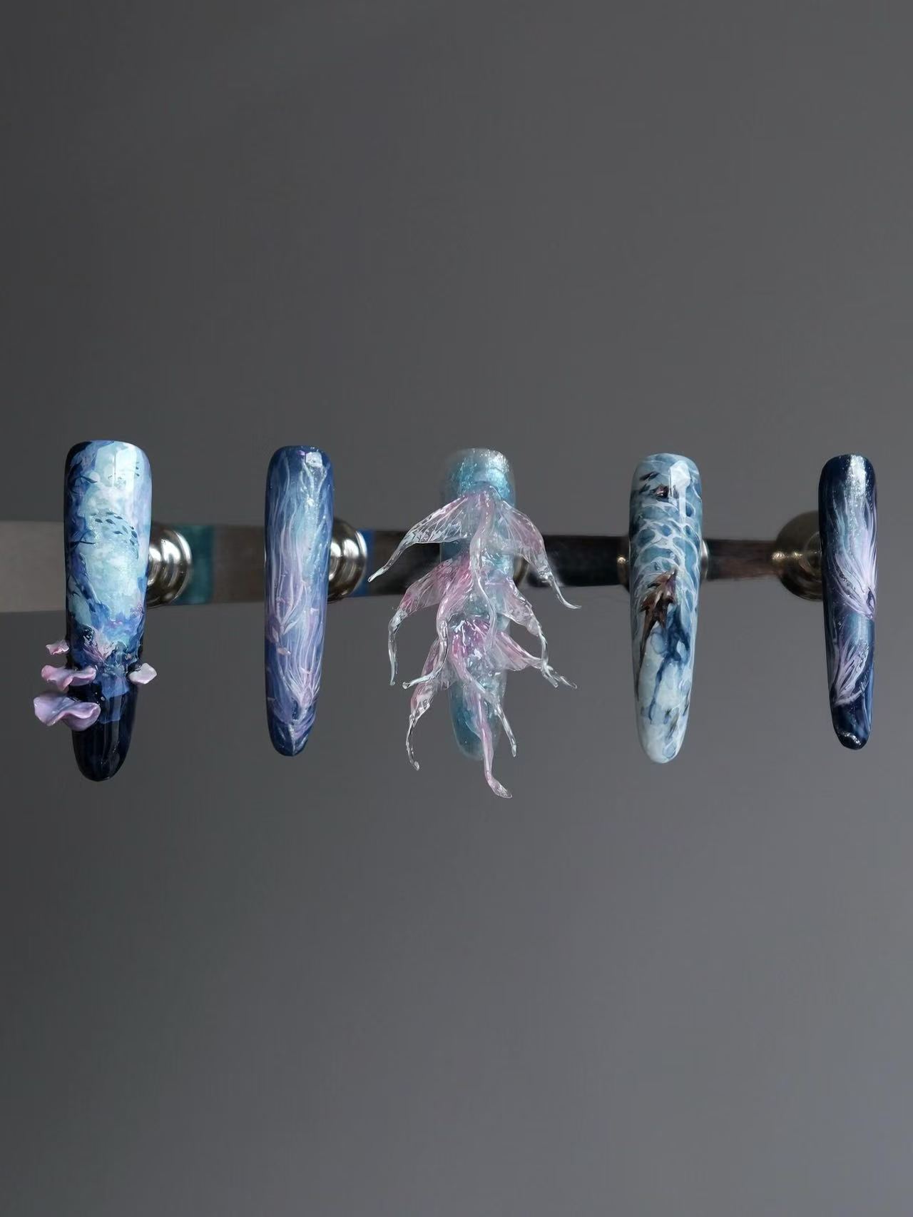 Pandora Fantasy Ocean Long Coffin Press On Nails - handmade custom press-on nails detail gallery photo