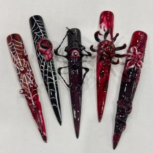 Gothic Blood Spider 3D Eyeball Super Long Stiletto Press On Nails - handmade custom press-on nails main product photo