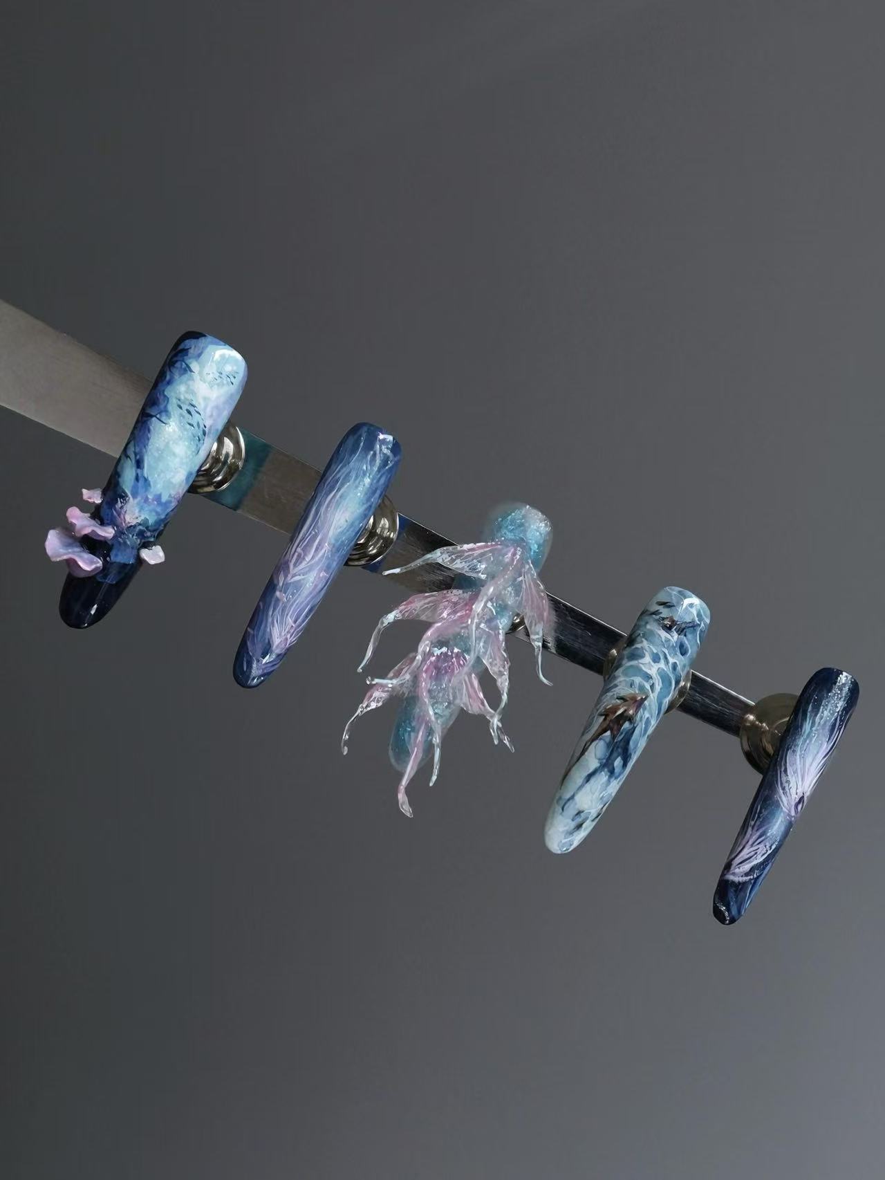 Pandora Fantasy Ocean Long Coffin Press On Nails - handmade custom press-on nails detail gallery photo