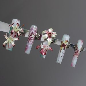 Blood Stain Lily Cobweb Long Coffin Press On Nails - handmade custom press-on nails main product photo