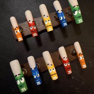 Cartoon M&M Character Long Taper Press On Nails - handmade custom press-on nails main product photo