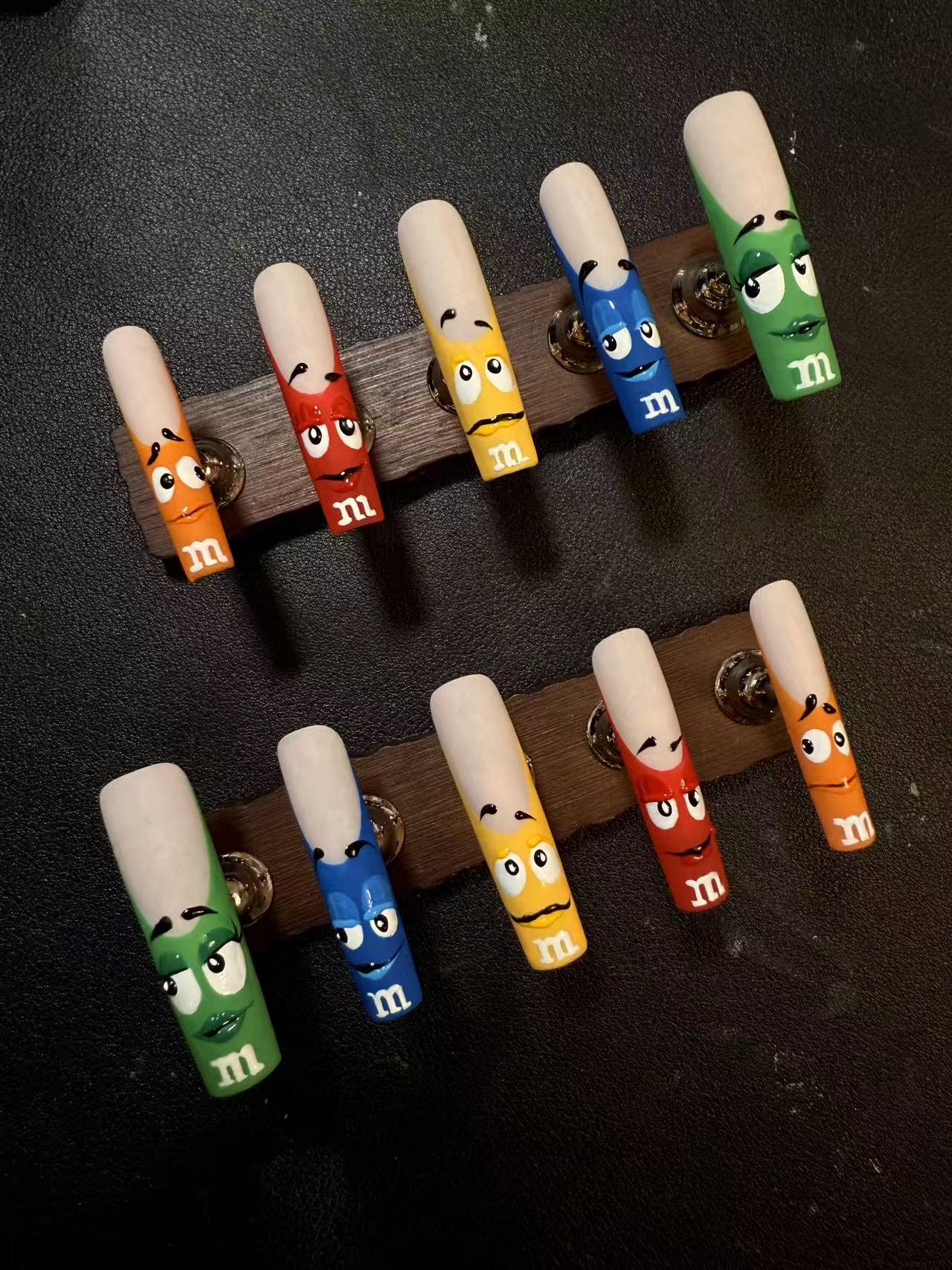 Cartoon M&M Character Long Taper Press On Nails - handmade custom press-on nails main product photo