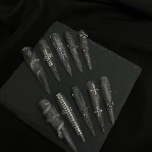 Dark Snake Entwined Cross Long Stiletto Press On Nails