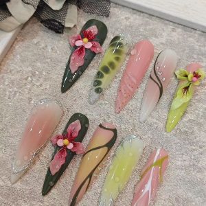 Luxury Vine Orchid 3D Sculpted Long Stiletto Press On Nails - handmade custom press-on nails main product photo