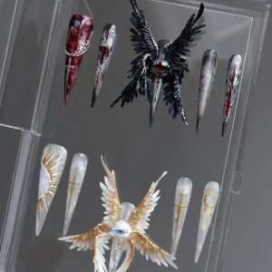 Dual Style Angel & Fallen Angel Wing Stiletto Press On Nails - handmade custom press-on nails main product photo