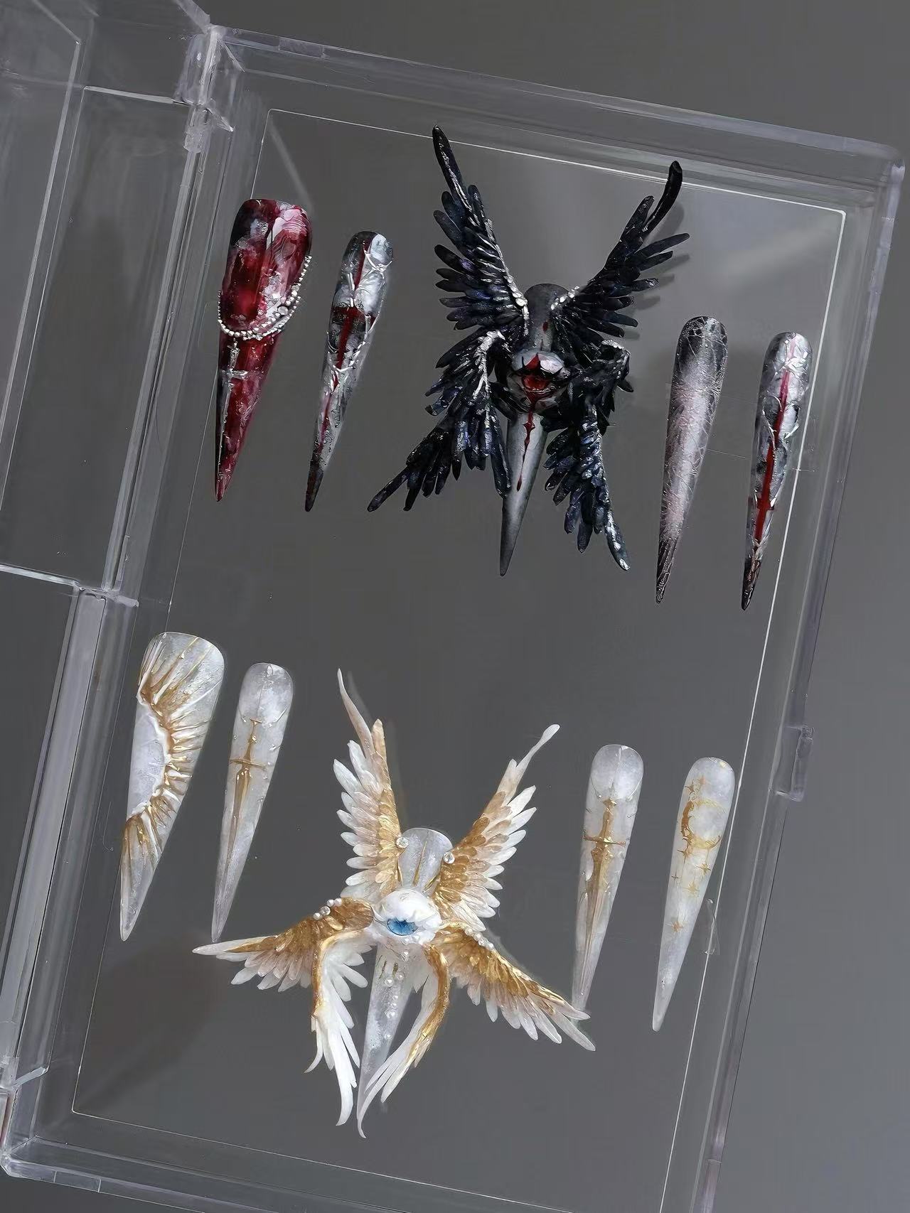 Dual Style Angel & Fallen Angel Wing Stiletto Press On Nails - handmade custom press-on nails main product photo