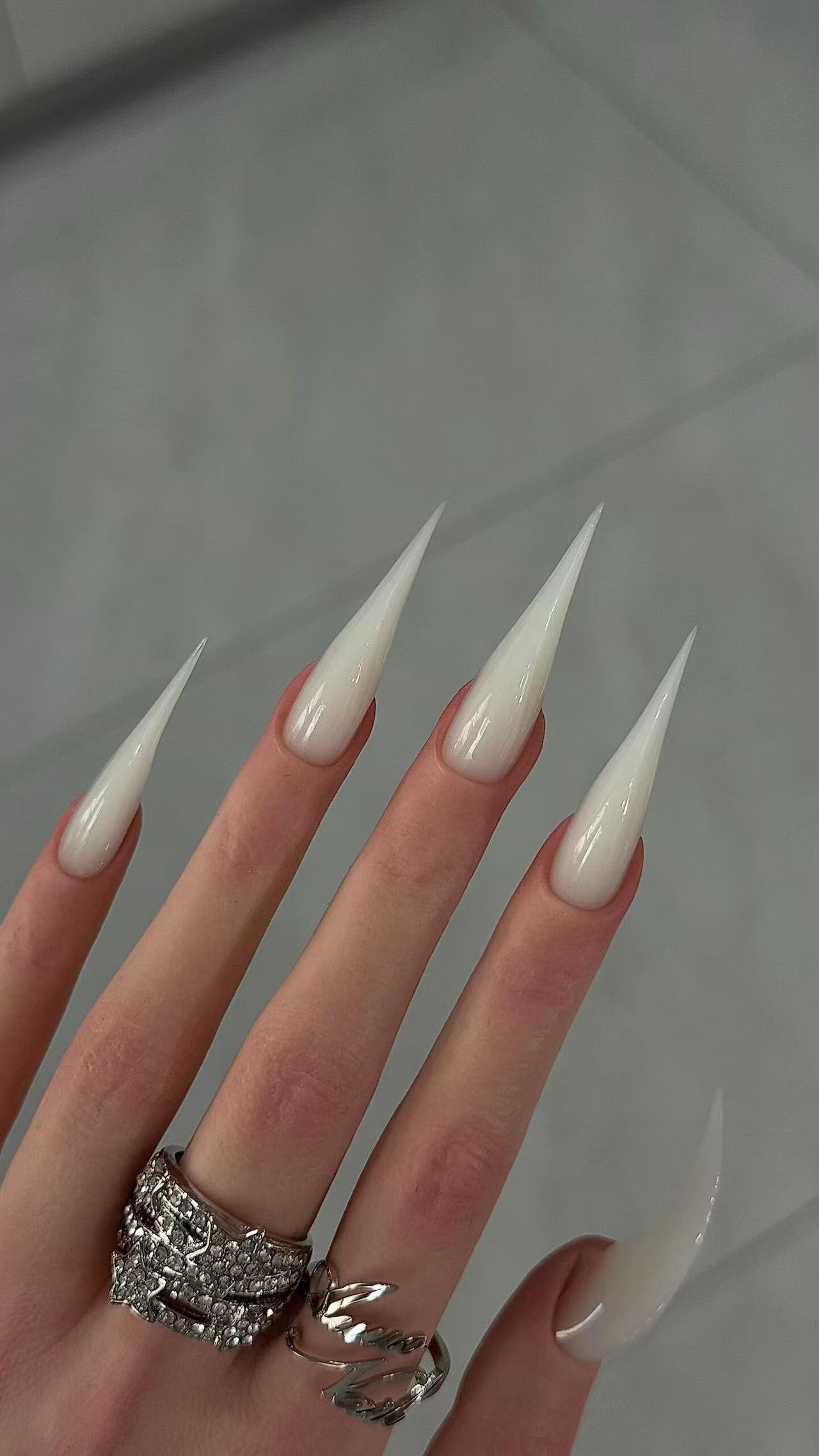 Cream White Dragon Claw Extra Long Stiletto Press-on Nails - handmade custom press-on nails main product photo