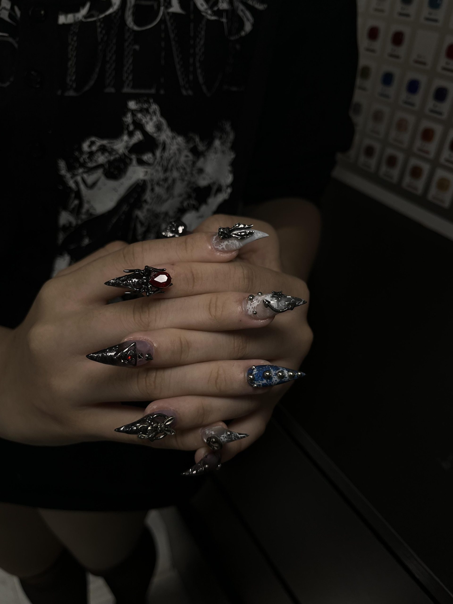 Gothic Purple Spider Extra Long Stiletto Press On Nails - handmade custom press-on nails detail gallery photo