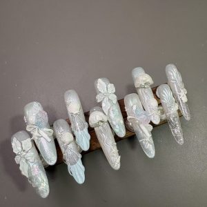 Mermaid Ocean Shell 3D Floral Long Stiletto Press On Nails - handmade custom press-on nails main product photo