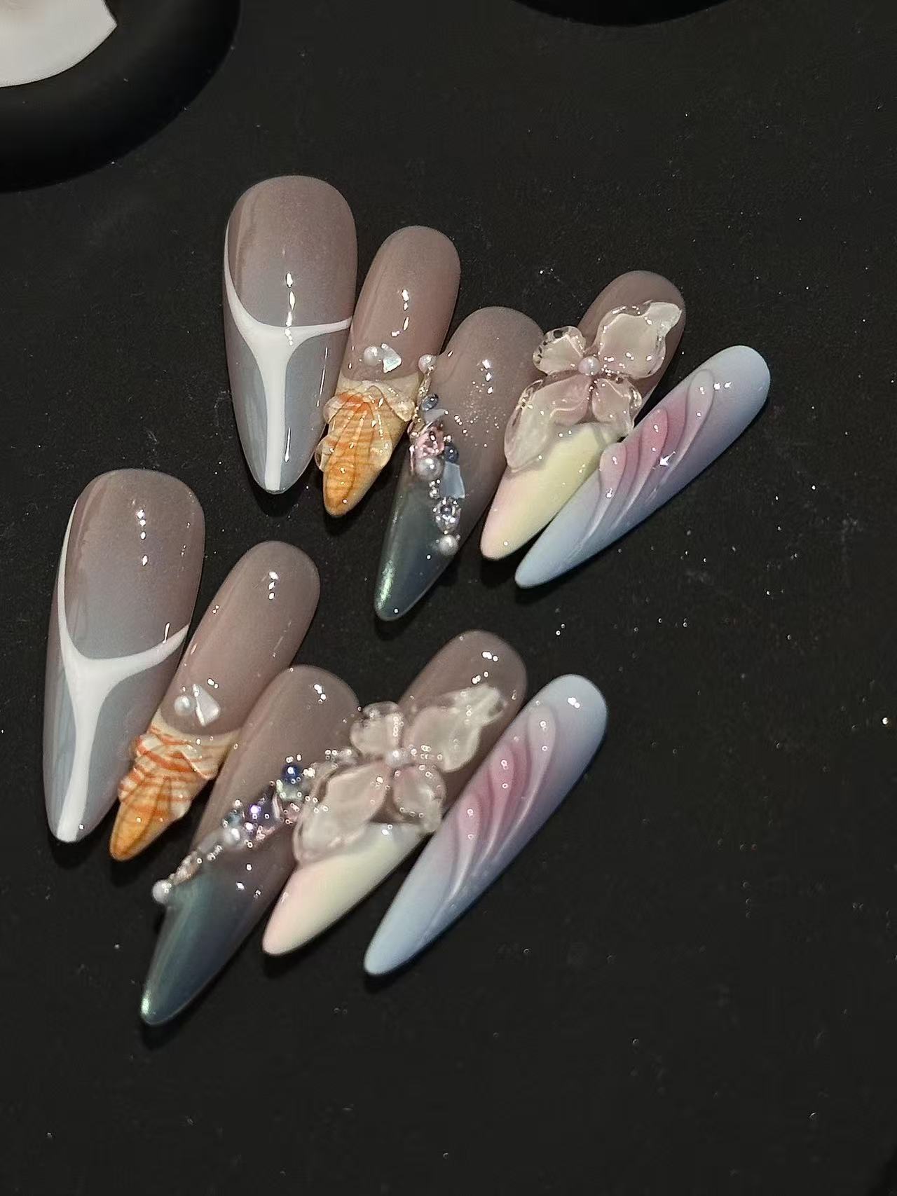 Gradient Fairy Three-Dimensional Flower Conch Long Stiletto Press On Nails - Image 2