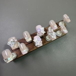 Nude Pink French 3D Bear Short Square Press On Nails - handmade custom press-on nails main product photo