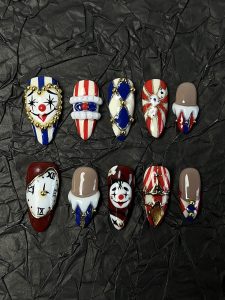 Circus Clown Almond Press On Nails detail view