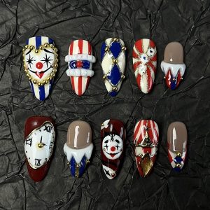 Circus Clown Almond Press On Nails