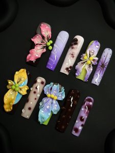 Long Square 3D Dewy Orchid Press On Nails detail view