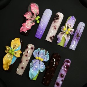 Long Square 3D Dewy Orchid Press On Nails