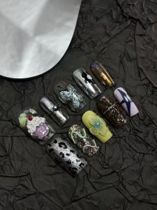 Cute Y2K 3D Cupcake Butterfly Square Press On Nails detail view
