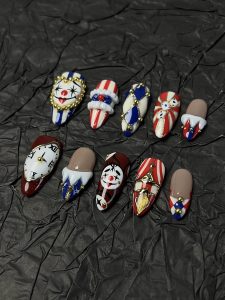 Circus Clown Almond Press On Nails detail view